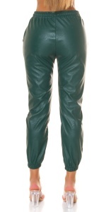 Pantaloni damă tip jogger din piele ecologică verde, talie elastică cu șnur, croială modernă - Img 7