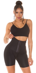 Pantaloni modelatori scurți femei – Talie înaltă, cu închidere frontală, efect push-up și subțiere – Negru - Img 8
