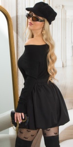 Pantaloni scurți tip balon cu talie elastică – casual chic, damă, bej / negru, eleganți și feminini - Img 11