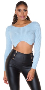 Pulover damă crop ribbed cu mânecă lungă și decupaj arcuit - Img 6
