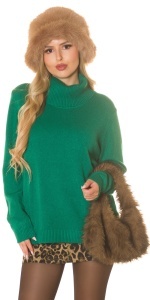 Pulover damă cu guler înalt, croială lejeră, material tricotat premium - Img 4