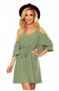 Rochie casual verde cu umeri decupați și cordon în talie - Img 6
