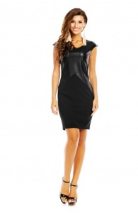Rochie Midi cu Insertii din Piele si Maneci Scurte - Img 2