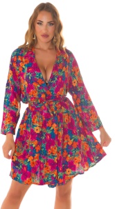 Rochie scurtă florală cu decolteu în V și cordon în talie – model colorat, lejeră, elegantă - Img 8
