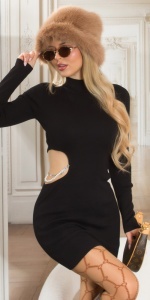 Rochie scurtă mulată cu decupaj lateral și lanț decorativ, guler înalt și mânecă lungă – Sexy & Elegantă - Img 11