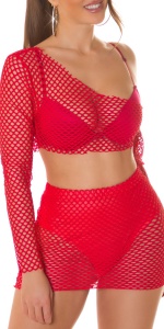 Set sexy damă tip plasă 2 piese – top asimetric și fustă mini transparentă pentru club & party - Img 5