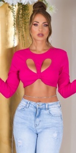 Top Crop Damă cu Decupaj Inimă, Mâneci Lungi, Material Elastic, Sexy & Modern - Img 3