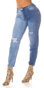Blugi damă Mom Fit cu talie înaltă și rupturi – Albastru Denim - Img 5