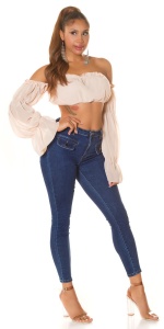 Blugi dama skinny albastru închis, talie înaltă, denim elastic cu buzunare – model push-up - Img 9