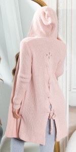 Cardigan damă lung tricotat cu glugă și șnur pe spate, croială lejeră, stil casual – iarnă/toamnă - Img 8
