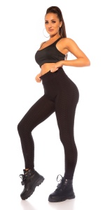 Colanți Modelatori cu Talie Înaltă și Textură Tip Waffle – Push Up & Anti-Celulitic – Negru - Img 9