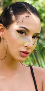 Ochelari de soare fără ramă pentru damă, lentile colorate degrade, design modern minimalist - Img 4