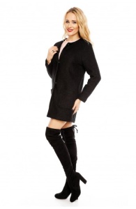 Palton elegant negru cu buzunare, lungime medie - model casual-feminin - Img 3