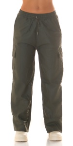 Pantaloni Cargo Damă Kaki, Talie Elastică cu Șnur, Buzunare Laterale, Croială Lejeră – Stil Casual Urban - Img 5