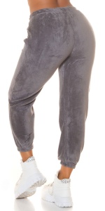 Pantaloni damă jogger plușați gri, talie elastică, lejeri și confortabili - Img 2
