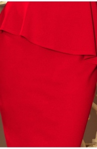 Rochie midi rosie , Peplum Mulata cu Maneci Scurte - Img 5