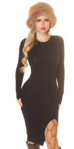 Rochie tricotată casual elegantă, cu despicătură pe picior și mânecă lungă – material elastic și călduros - Img 11