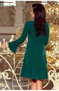 Rochie verde trapezoidala cu volane pe maneci si pe fusta - Img 4