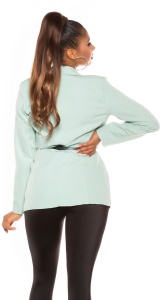 Sacou damă tip blazer cambrat cu curea, elegant, pastel – Lila / Mint - Img 11