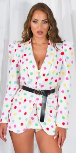 Sacou damă tip rochie cu buline colorate, curea inclusă, umeri structurați