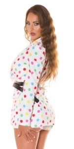 Sacou damă tip rochie cu buline colorate, curea inclusă, umeri structurați - Img 11