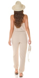 Salopetă Damă Bej Tip Bandeau cu Pantaloni Conici și Buzunare – Elegantă & Casual Chic - Img 5