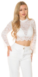 Top damă elegant din dantelă cu mânecă lungă, croi scurt, model transparent - Img 9