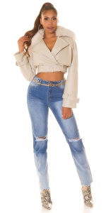 Blugi damă skinny cu talie înaltă Push-Up, albastru degradé, cu rupturi decorative - Img 3