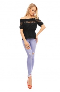 Bluză tip bardot cu inserții din dantelă și talie elastică - Img 10
