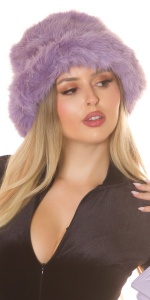 Căciulă damă din blană artificială mov liliac – model fashion de iarnă, moale și elegant - Img 8