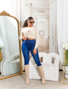 Colanți damă tip blugi, cu talie înaltă, model push-up, material elastic, bleumarin - Img 8