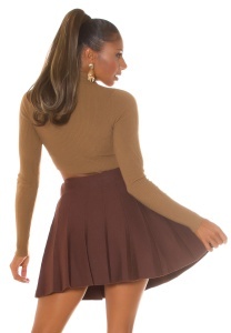Fustă scurtă plisată damă, talie înaltă, cu curea decorativă– stil elegant casual - Img 3