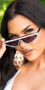 Ochelari de soare damă cu cristale – model cat-eye, lentile negre, fashion statement - Img 5