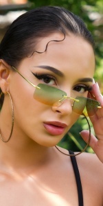 Ochelari de soare fără ramă pentru damă, lentile colorate degrade, design modern minimalist