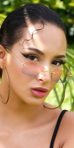 Ochelari de soare fără ramă pentru damă, lentile colorate degrade, design modern minimalist - Img 11