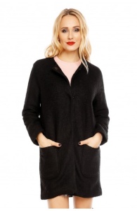 Palton elegant negru cu buzunare, lungime medie - model casual-feminin - Img 4