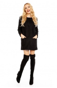 Palton elegant negru cu buzunare, lungime medie - model casual-feminin - Img 1