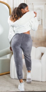 Pantaloni damă jogger plușați gri, talie elastică, lejeri și confortabili - Img 9