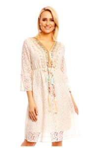 Rochie din dantela si broderie cu manecile treisferturi
