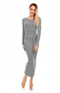 Rochie lunga din tricot cu decupaje gri marime uni - Img 1