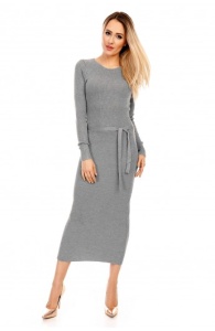 Rochie lunga din tricot cu decupaje gri marime uni - Img 3