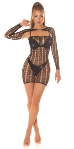Rochie Sexy Dantelă Neagră Transparentă cu Mâneci Lungi – Lingerie de Club & Dormitor - Img 3