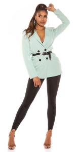 Sacou damă tip blazer cambrat cu curea, elegant, pastel – Lila / Mint - Img 2