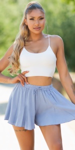 Șort damă lejer cu talie elastică, croi evazat, material subțire, Bleu – Pantaloni scurți casual vară