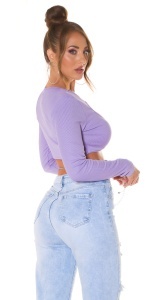 Top Crop Damă cu Decupaj Inimă, Mâneci Lungi, Material Elastic, Sexy & Modern - Img 7