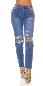Blugi damă albastri cu talie înaltă și rupturi, croi skinny, stil casual - Img 11