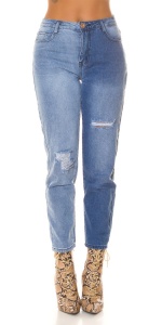 Blugi damă Mom Fit cu talie înaltă și rupturi – Albastru Denim - Img 9