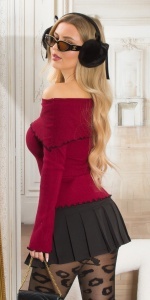 Bluză damă tricotată cu umerii goi, elegantă, cu volănaș decorativ – diverse culori - Img 4