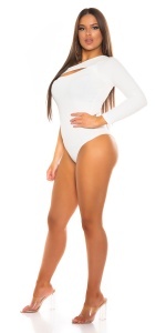 Body dama elegant alb, pe un umăr, cu decupaj frontal, material elastic modelator, sexy & modern - Img 6