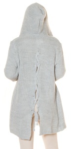 Cardigan damă lung tricotat cu glugă și șnur pe spate, croială lejeră, stil casual – iarnă/toamnă - Img 2